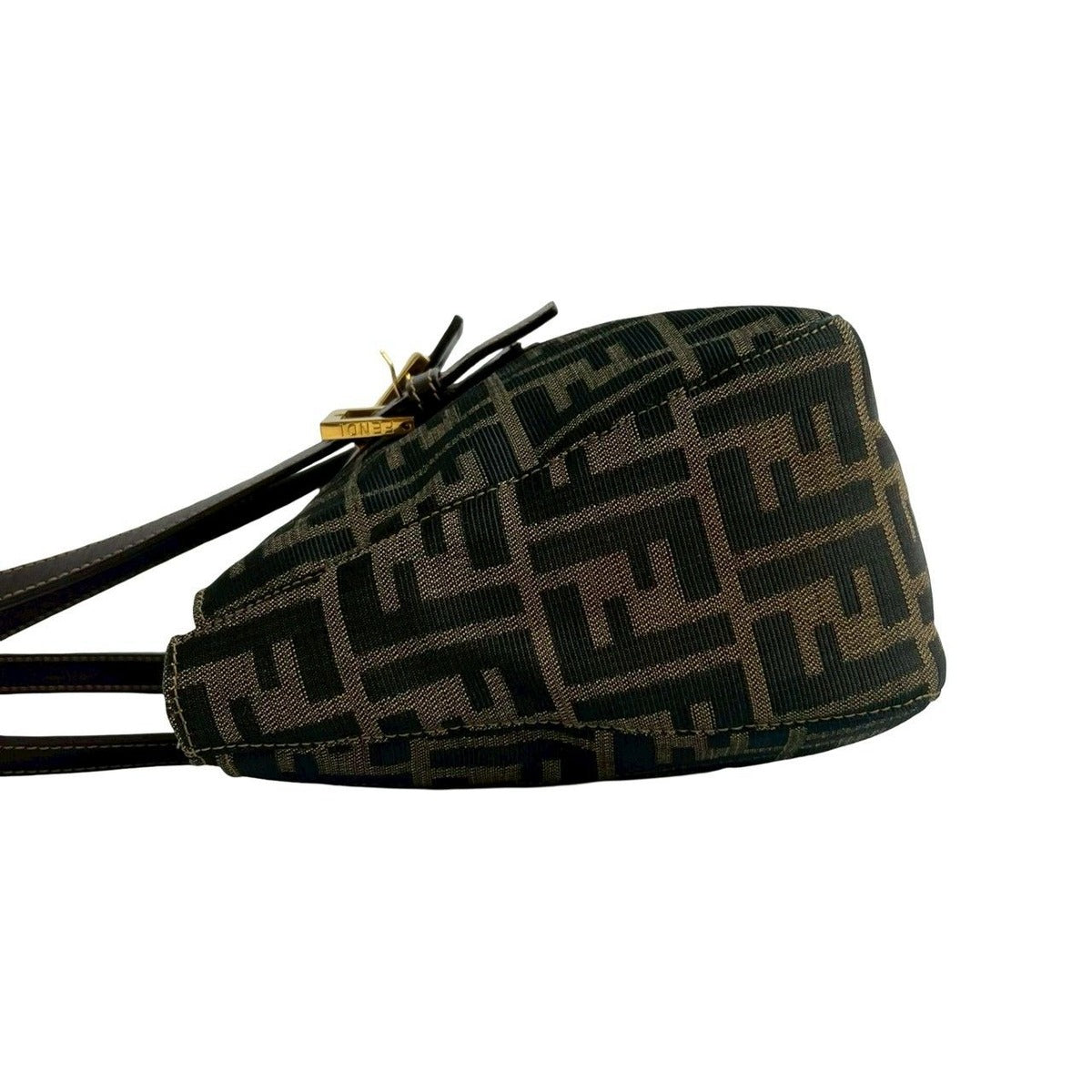 Fendi Zucca FF Pattern Logo Canvas Leather Handbag Brown Black — view 5