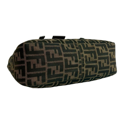 Fendi Zucca FF Pattern Logo Canvas Leather Handbag Brown Black — view 7