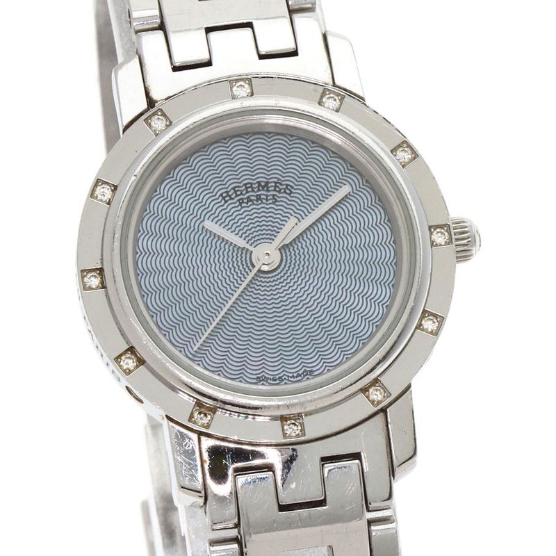 Hermes Cl4230 Clipper Na Cles 12P Diamond Bezel Wristwatch SS Ladies