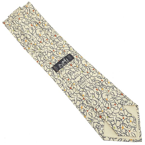 Hermes Necktie All Over Pattern 9cm (3.54in) Silk Beige Graffiti [box