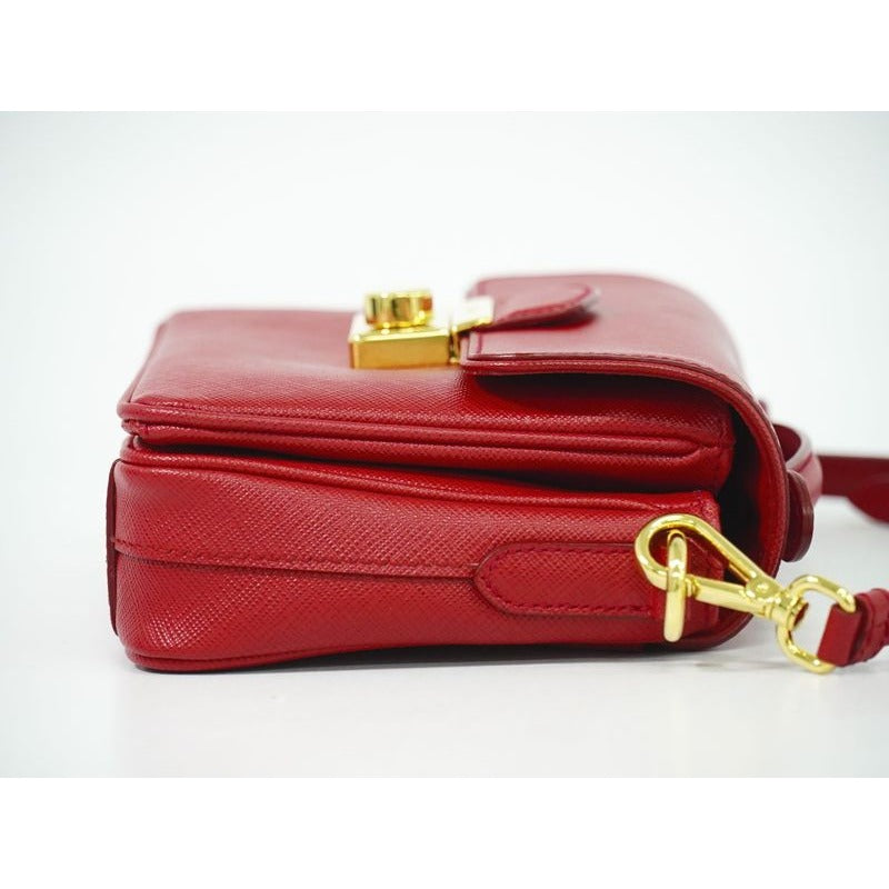 Prada Saffiano Leather 2-Way Shoulder Bag Handbag Pochette Red Bt0959 — view 3