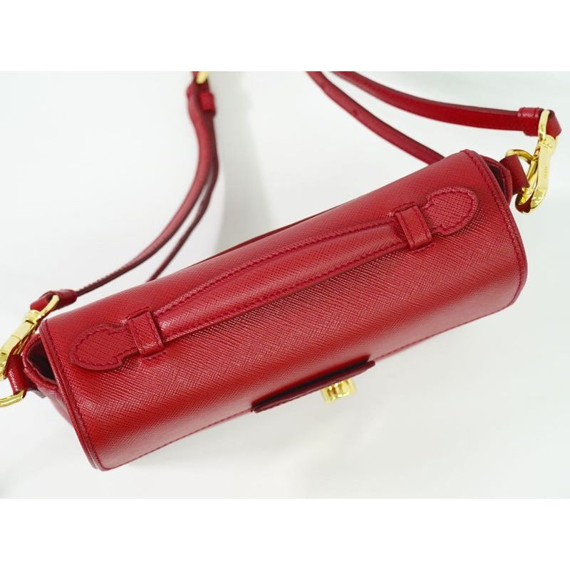 Prada Saffiano Leather 2-Way Shoulder Bag Handbag Pochette Red Bt0959 — view 5