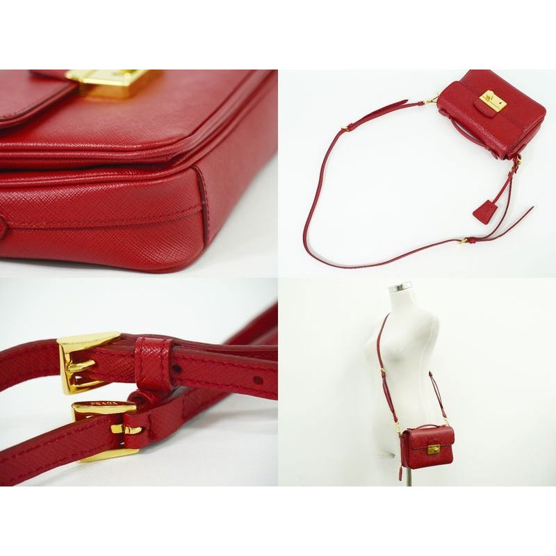 Prada Saffiano Leather 2-Way Shoulder Bag Handbag Pochette Red Bt0959 — view 6