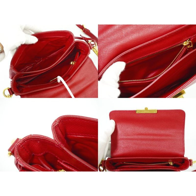 Prada Saffiano Leather 2-Way Shoulder Bag Handbag Pochette Red Bt0959 — view 8