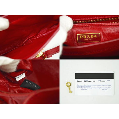 Prada Saffiano Leather 2-Way Shoulder Bag Handbag Pochette Red Bt0959 — view 9