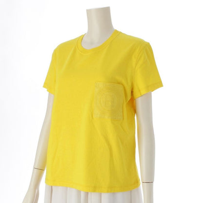 Hermes Cotton H Embroidered Pocket Short Sleeve T-shirt Top Yellow 38