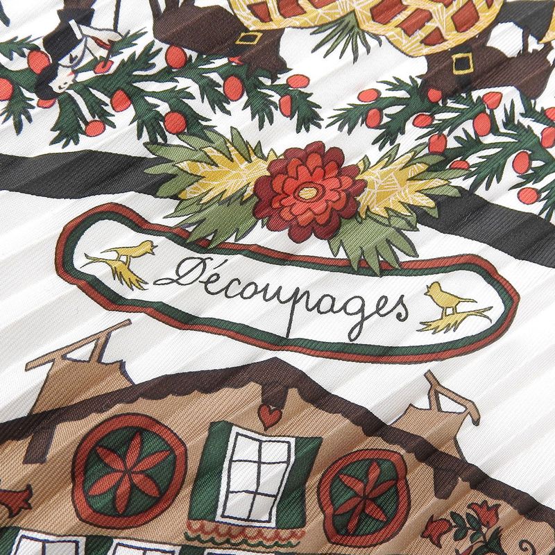 Boxed Super Hermes 90's Vintage Decoupages 100% Silk Pleated Scarf Shawl Rare