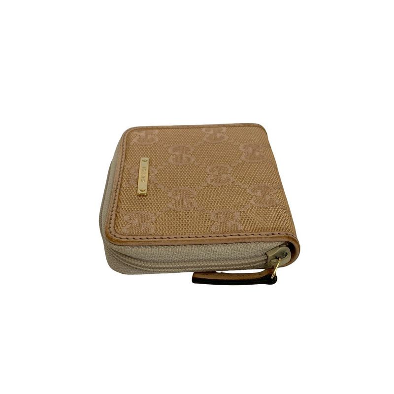 Gucci GG Pattern Logo Hardware Canvas Leather Round Zip
