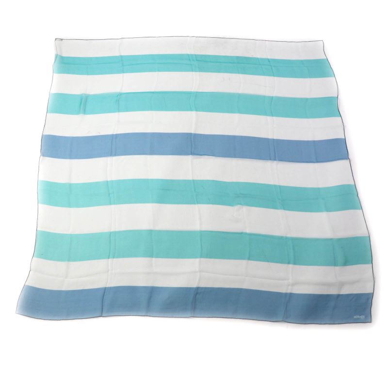 Hermes 100% Silk Muslin With Logo Large Chiffon Scarf/shawl Multicolor With Box