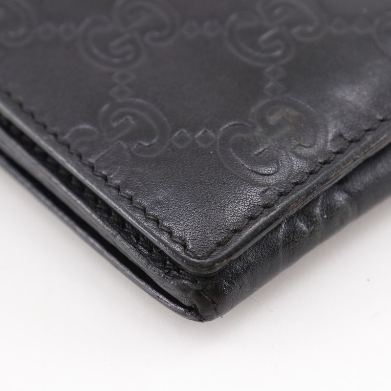 Gucci GG 146229 Striped Leather Black Unisex Long Wallet