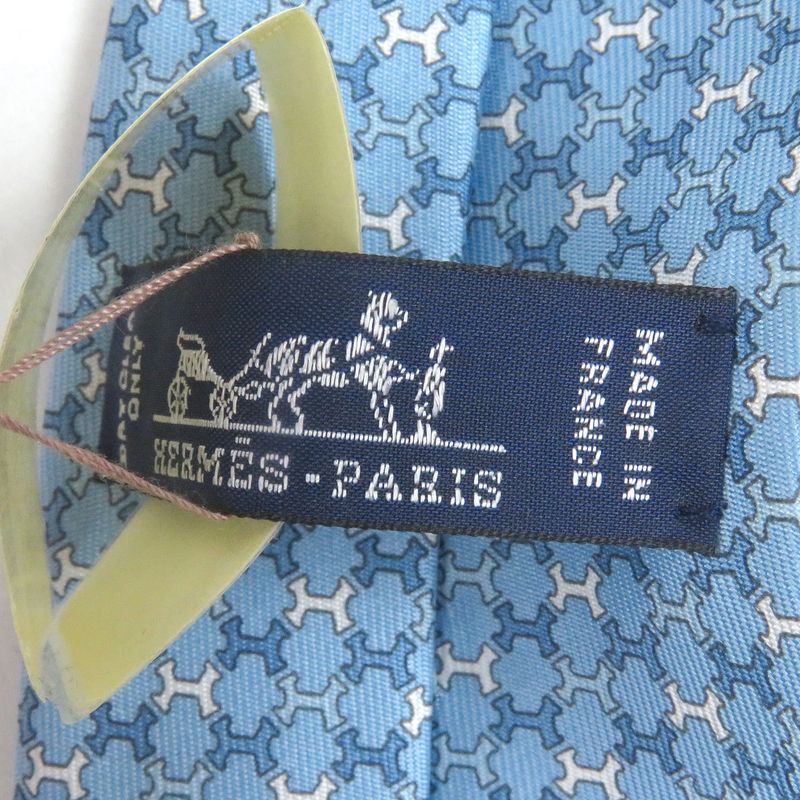 Hermes 100% Silk H Street Total Pattern Regular Tie Light Blue With Box Made