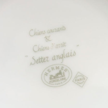 Hermes Tableware Chasse English Setter Mugs Pair Porcelain White and Green