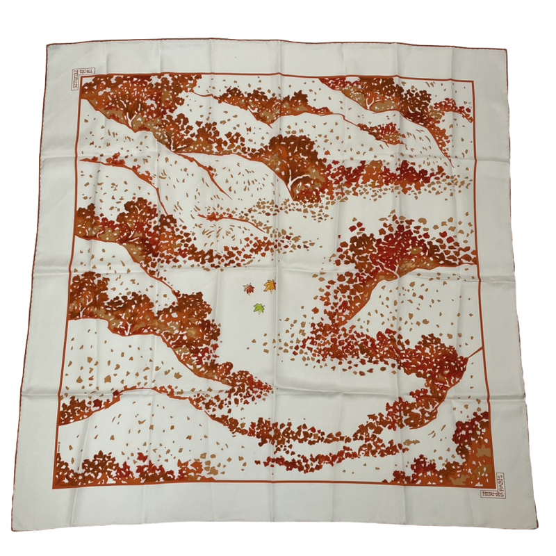 Hermes Carre 90 Trois Feuilles 3 Leaves Scarf Silk Orange