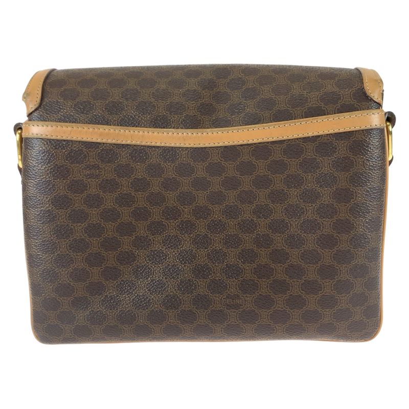 Celine Vintage Macadam Pattern Brown Gold Hardware Pvc/leather Crossbody