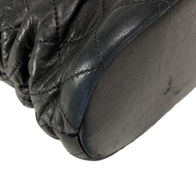 Chanel Matelasse Black Chain Shoulder Bag / Silver Hardware / Gathered Lambskin