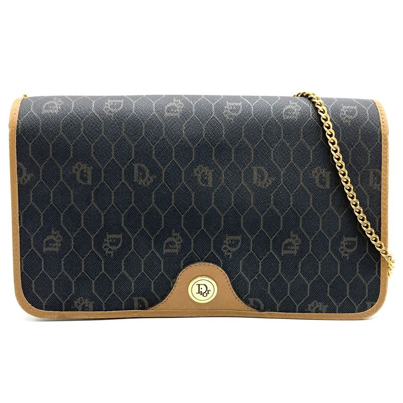 Dior Christian Dior Honeycomb Crossbody Shoulder Bag Black/brown Pvc/leather