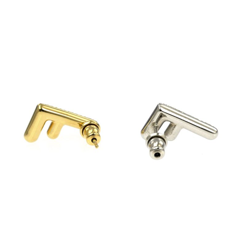 Fendi Zucca FF Logo Earrings Gold Color Silver Color Rhinestone