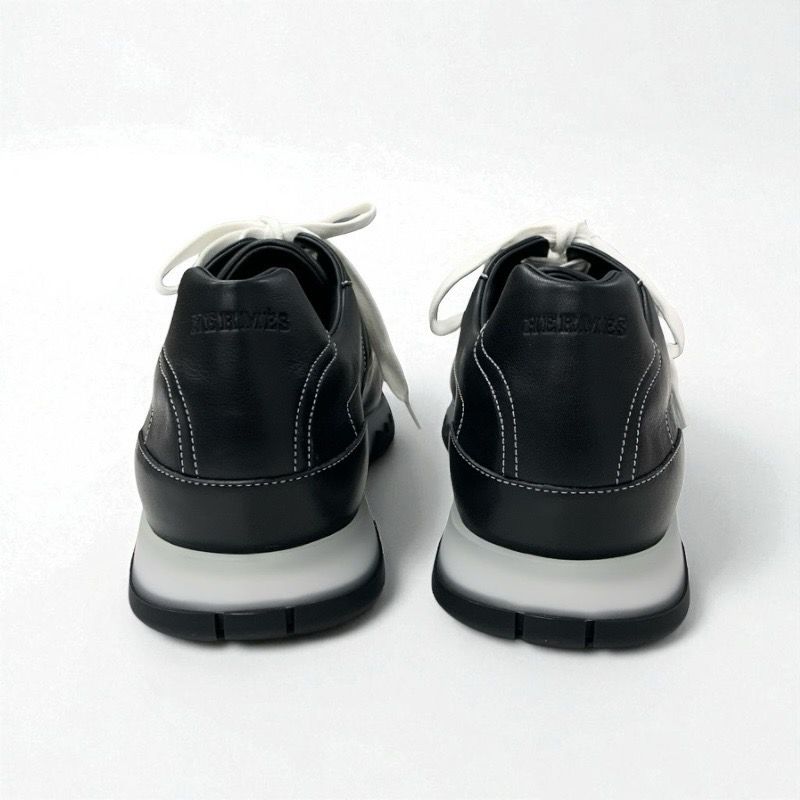 Hermes Trail Sneakers Shoes Leather Black Unused Logo Men's
