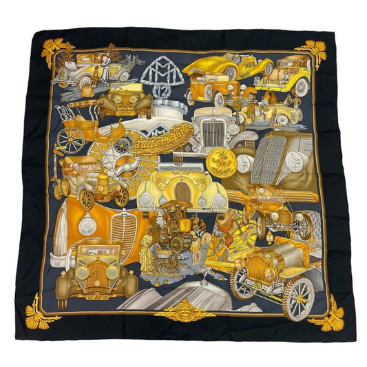 Hermes Scarf Carre 90 Automobile Comfort Confort En Silk Black