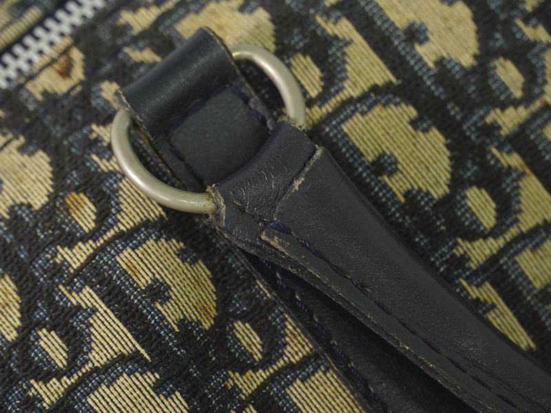 Authentic Christian DIOR Trotter Boston Bag Handbag Travel Bag Canvas Navy