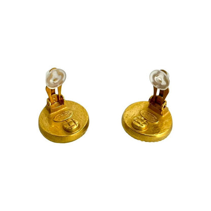 Chanel with Rice Vintage Gripoix CC Logo Earrings Gold Green — view 7