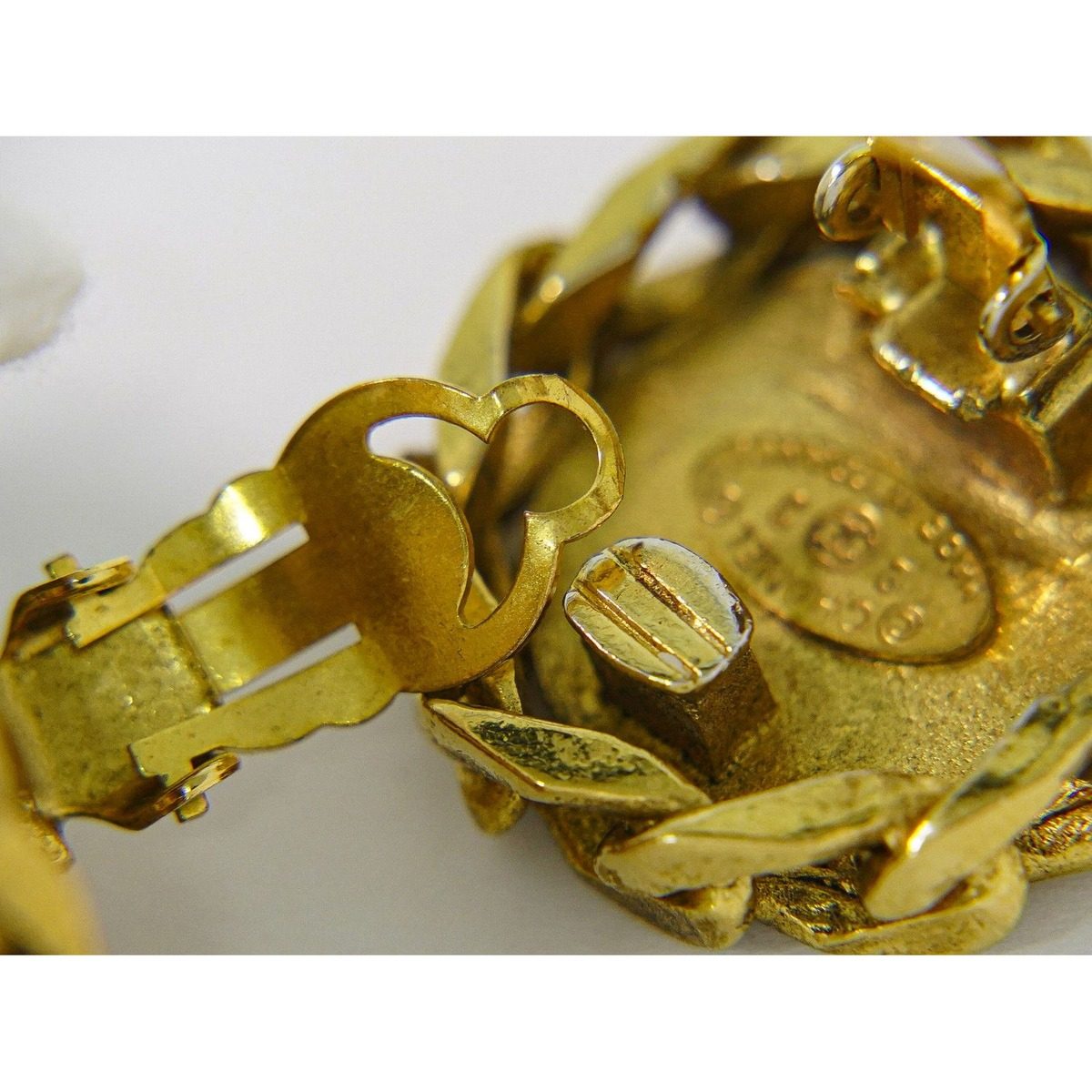 Chanel CC Logo Line Stone Earrings Gold Plated — view 3