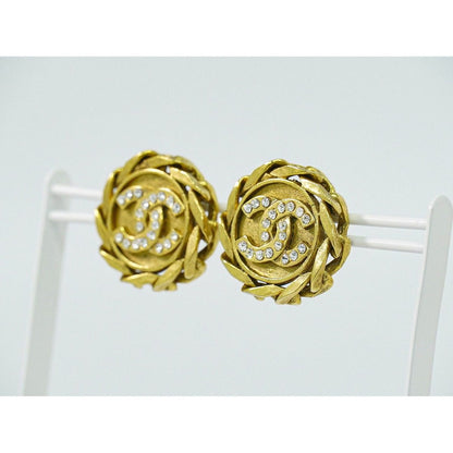 Chanel CC Logo Line Stone Earrings Gold Plated — view 7