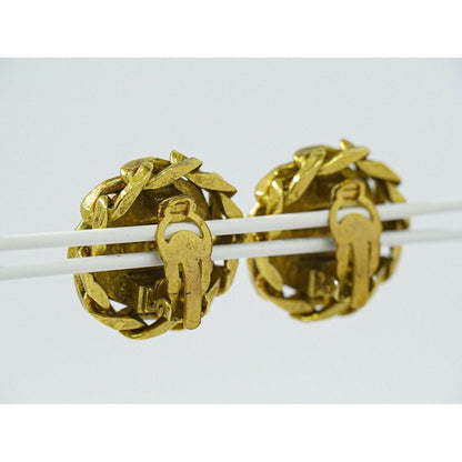 Chanel CC Logo Line Stone Earrings Gold Plated — view 8