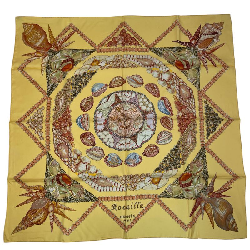Hermes Carre 90 Silk Scarf Rocaille Shell Multicolor Storage With Bag
