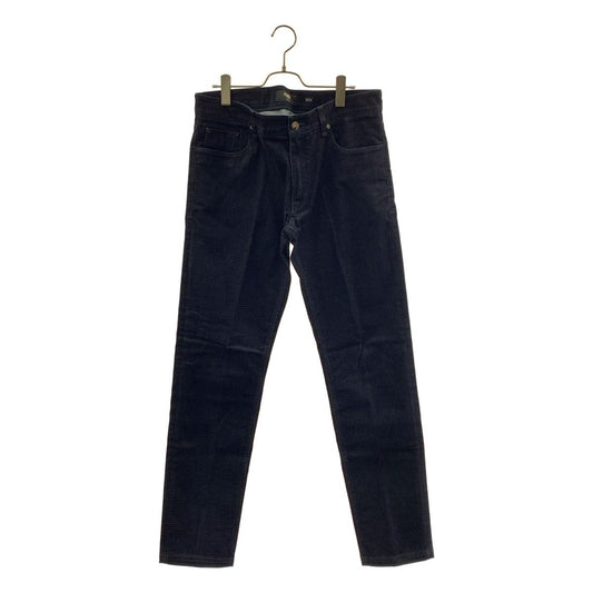 Fendi All Over Pattern Zucca Logo Leather Patch Velour Trousers Pants 36 Dark Navy