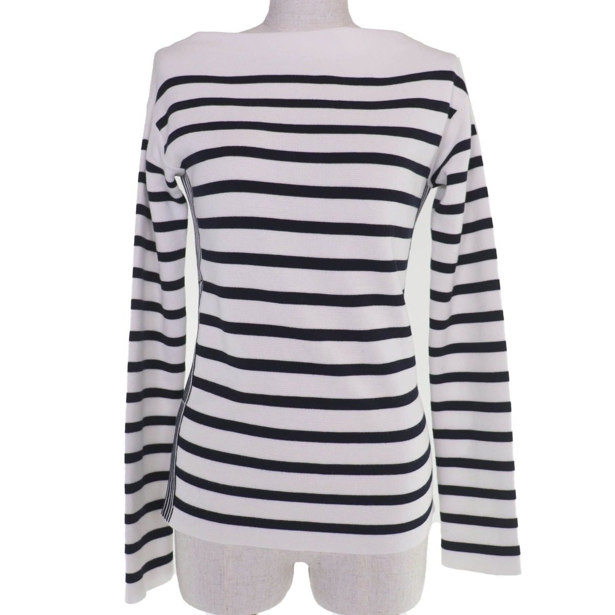 Dior Mariniere Cotton Border Pattern Side Logo Long Sleeve Knit White Black 38