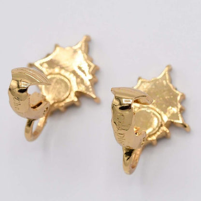 Christian DIOR Earrings Rhinestone Gold Color Accessories Women H8627