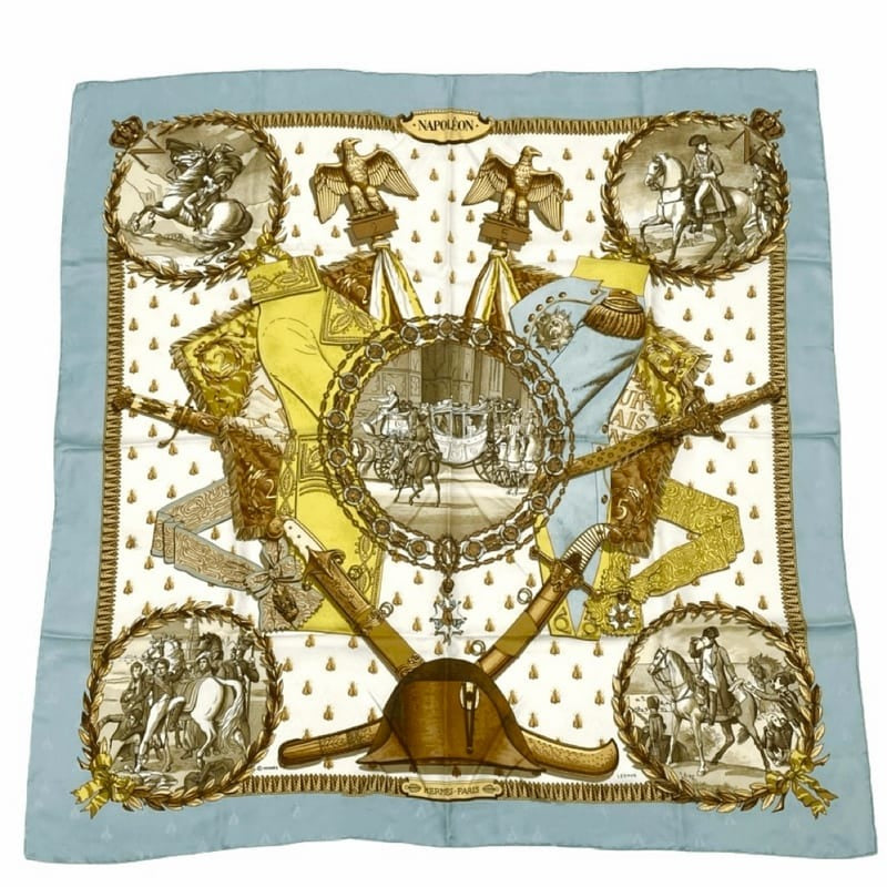 Hermes Carre 90 Napoleon Blue And Multicolor 100% Silk Scarf
