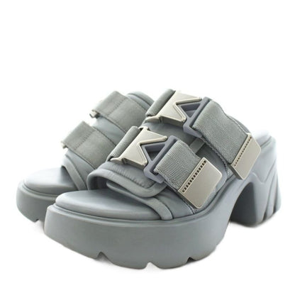 Bottega Veneta Flash Sandals Heel Nylon Leather 36 Light Blue AN16