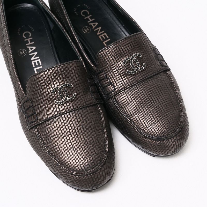 Chanel Loafers Size 36.5c CC Logo Coco Mark Shoes Chain Decoration Made In