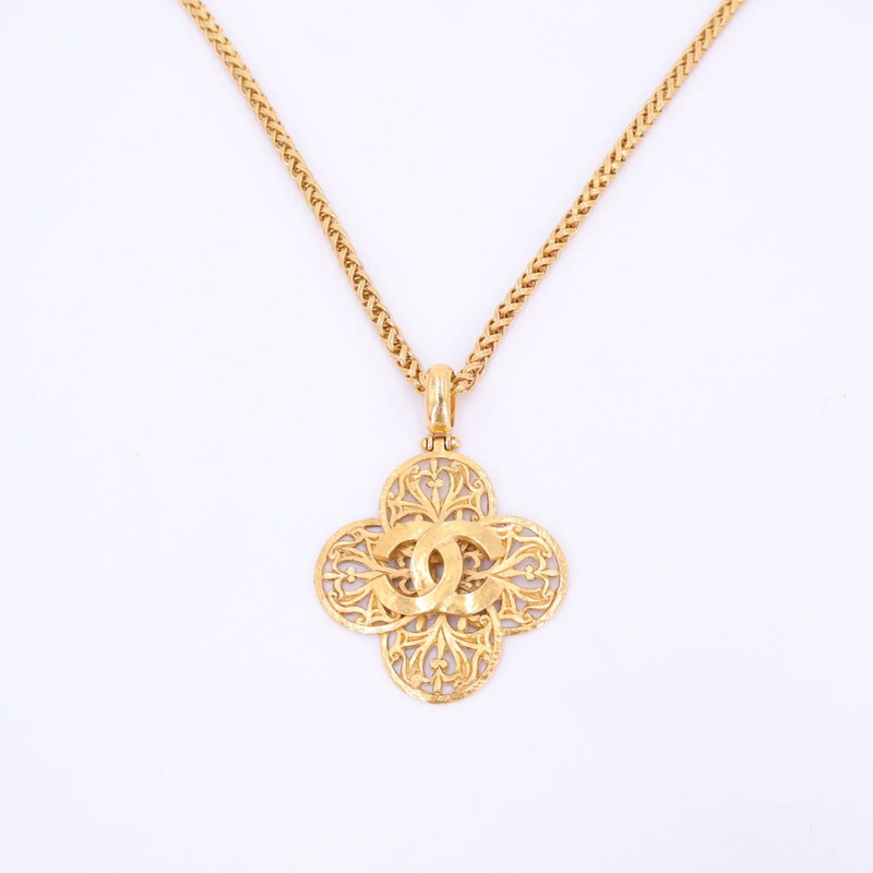 Chanel Chain Necklace Coco Mark Gold Accessory Vintage Flower Motif Ladies