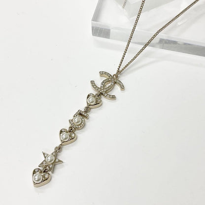 Chanel Necklace Coco Mark Choker Pearl Rhinestone Heart