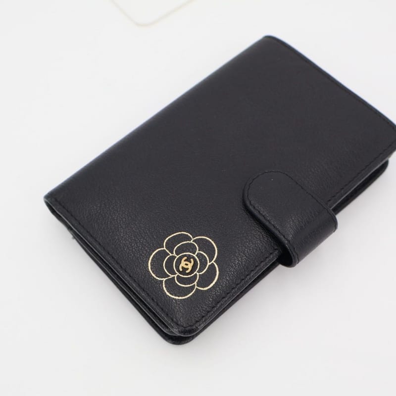Chanel Camellia Bifold Wallet Leather Black