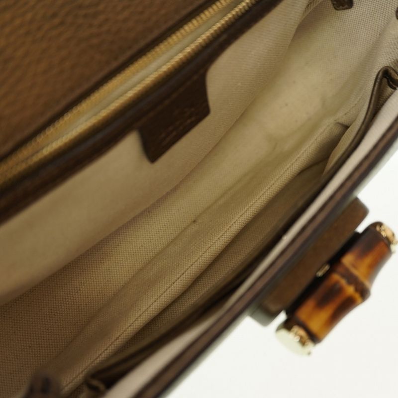 Gucci New Bamboo Shoulder Handbag 254884 Leather With Gold Strap 0020gucci