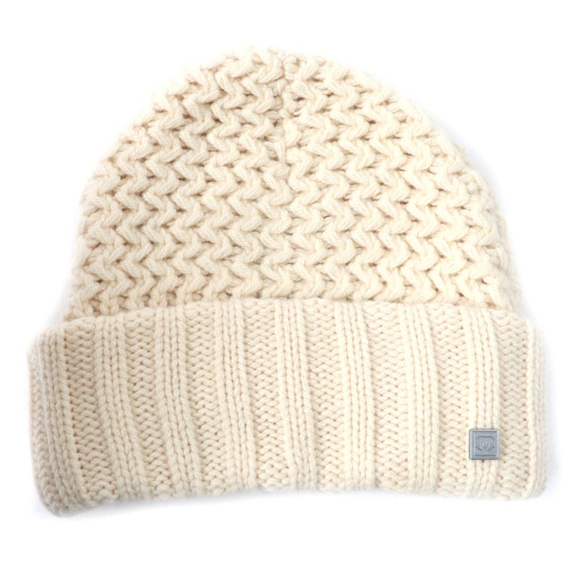 CHANEL Sports 100% Cashmere Coco Mark Plate Knit Hat Knit Cap