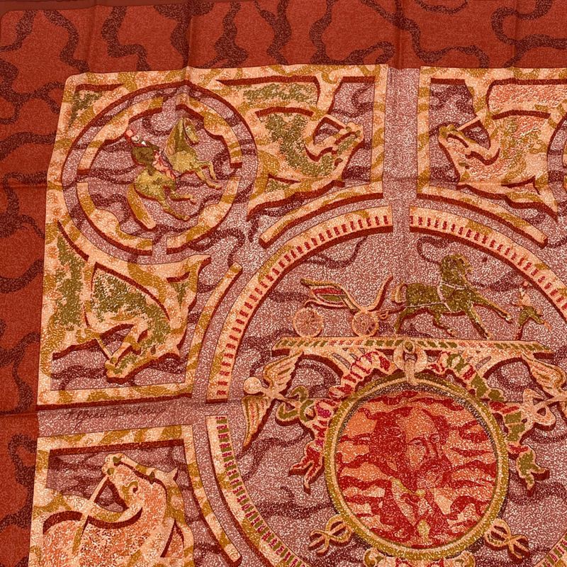 Hermes Peintre DU Cheval Painter Painting Horses Carre 90 100% Silk Scarf Red