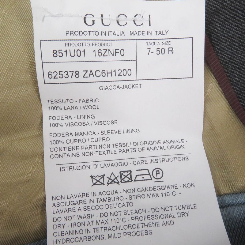 Gucci 625378 100% Wool Logo Patch Single Bleather Tailored Jacket Gray 50 Made