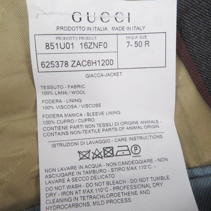 Gucci 625378 100% Wool Logo Patch Single Bleather Tailored Jacket Gray 50 Made