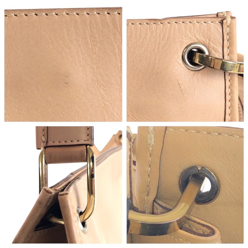 Gucci Beige Gold Hardware Leather 91762 Shoulder Bag Pochette Women 504893