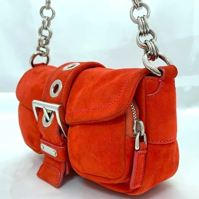 Prada Semi Shoulder Bag Orange Suede