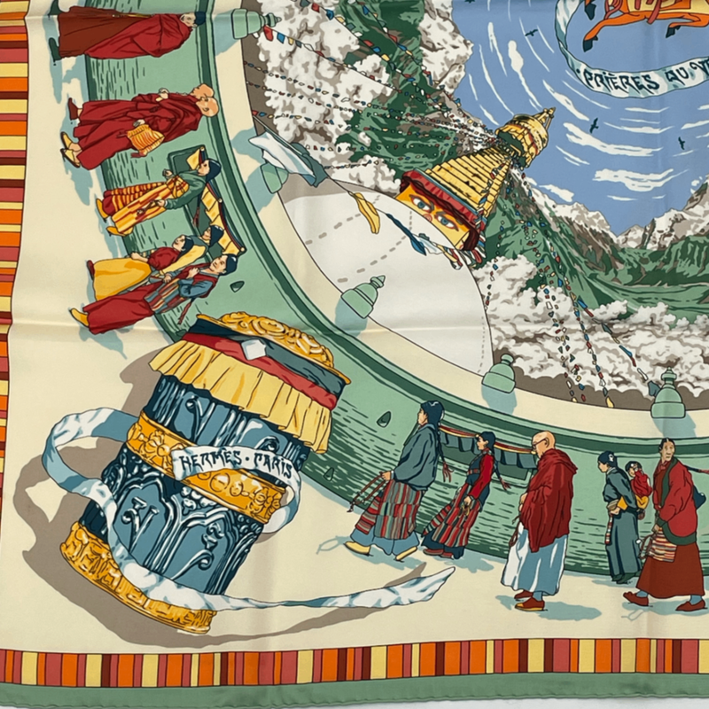 Hermes Carre 90 Prieres AU VENT Prayer In The Wind Green X Multicolor Scarf Silk