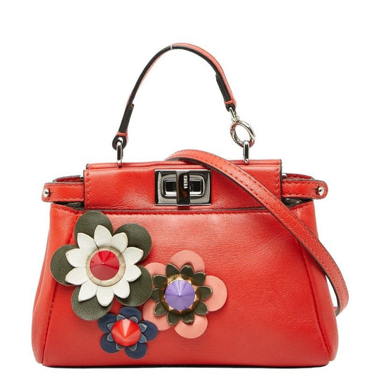 Fendi Micro Peekaboo Flower Motif Shoulder Bag Pochette 2-Way Red