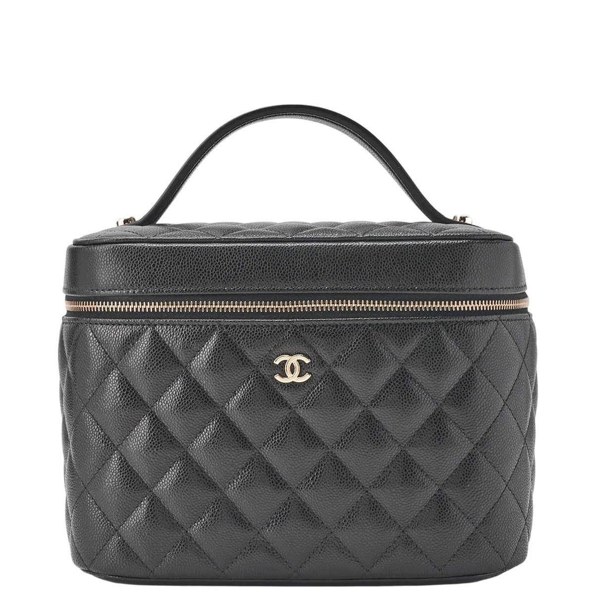 Chanel Quilted Vanity Handbag Caviar Leather Black With Gold Hardware Bag