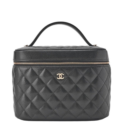 Chanel Quilted Vanity Handbag Caviar Leather Black With Gold Hardware Bag