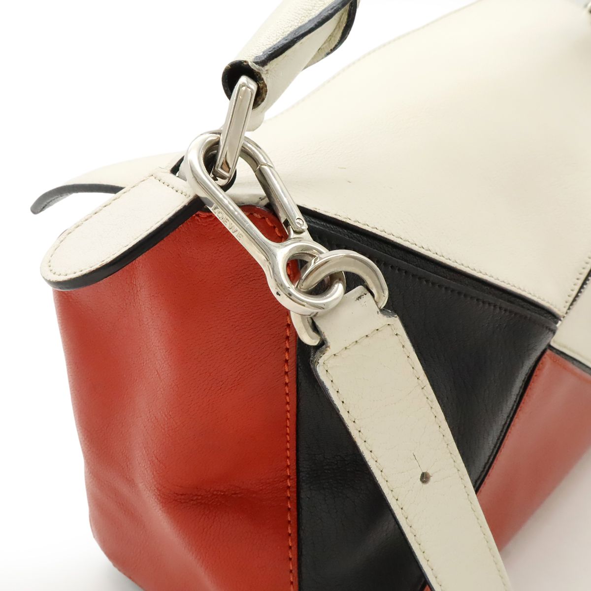 Loewe Puzzle Bag Medium Handbag 2WAY Shoulder Bag Crossbody Leather White Red